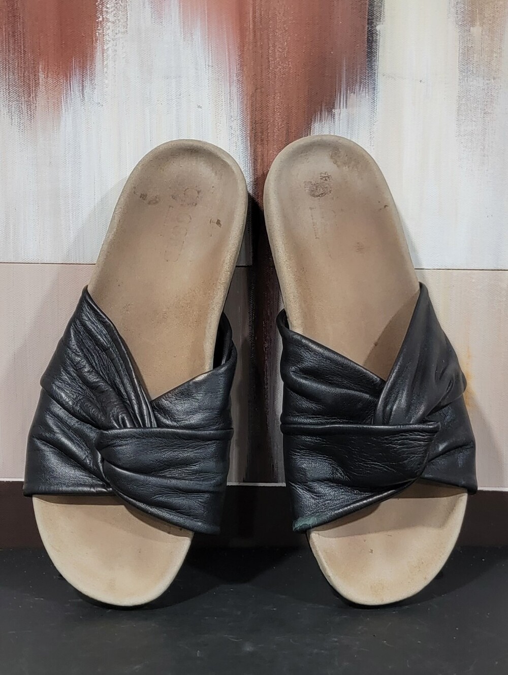Closed Brand Kyomi Italian Black Leather Slides Size 40 9 Twist Sandals Italy